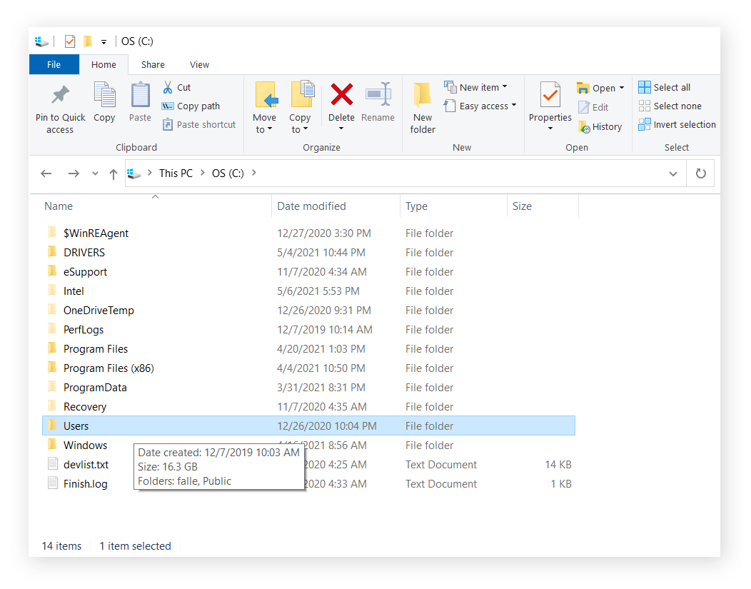 Find your "Users" folder from your C Drive and select your username.